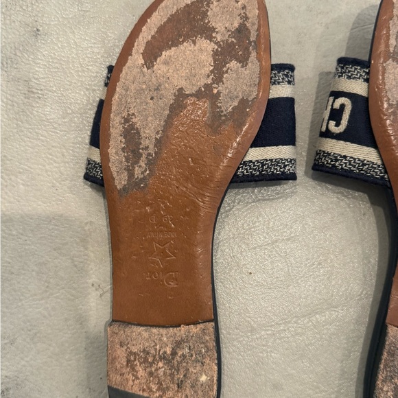 Dior Dway Slide Sandal Deep Blue Embroidered Cotton Logo open toe size 39 - Picture 12 of 13